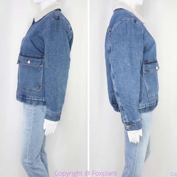 NEW Madewell Sherpa-Lined blue Denim Zip‎ Jacket, size M, NWT - Picture 5 of 16